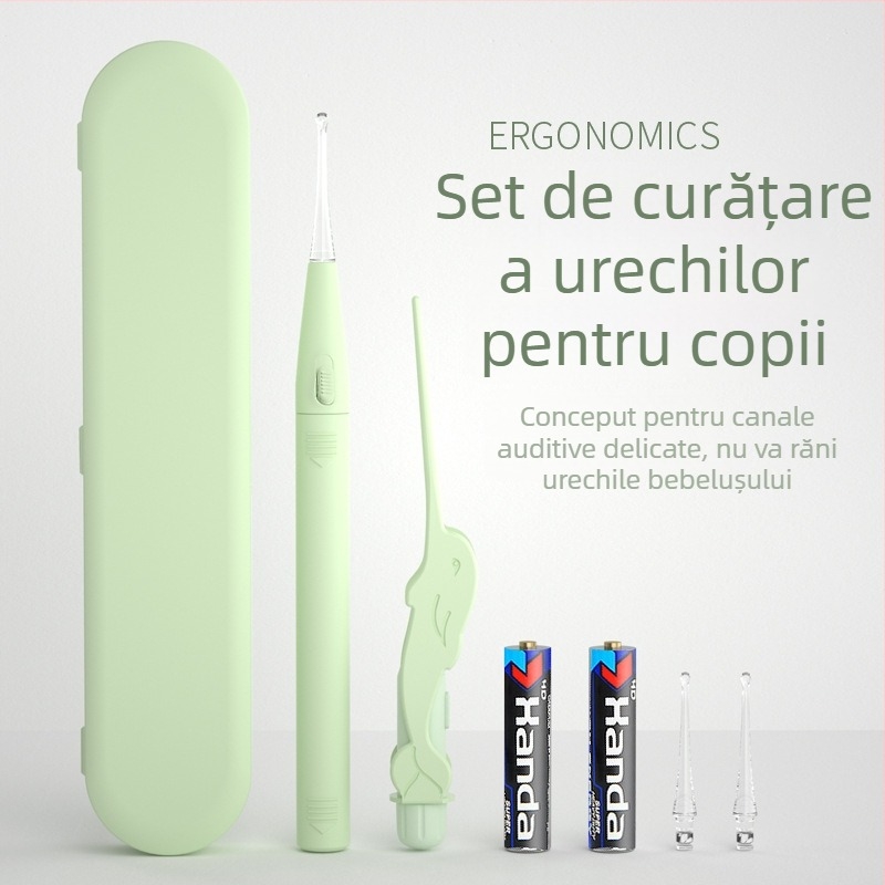 Set de curățare a urechilor pentru copii cu LED – lingurițe de urechi luminoase, cu pensetă și lupă