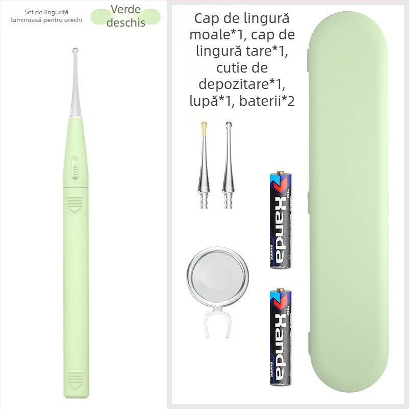 Set de curățare a urechilor pentru copii cu LED – lingurițe de urechi luminoase, cu pensetă și lupă