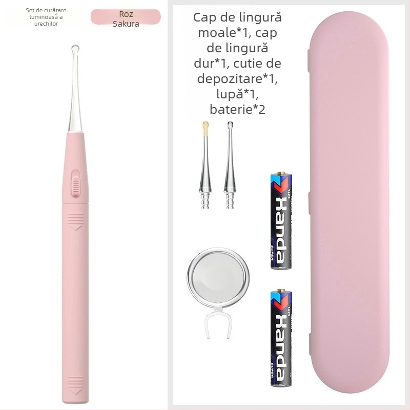 Set de curățare a urechilor pentru copii cu LED – lingurițe de urechi luminoase, cu pensetă și lupă
