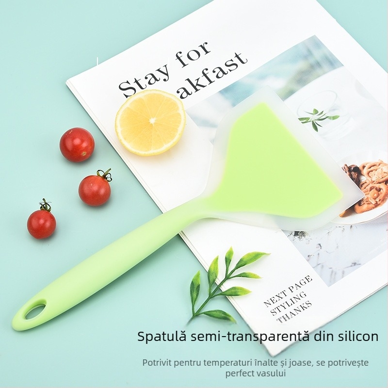 Spatulă din silicon semi-transparent Tamagoyaki, lamă lată pentru omlete și prăjit