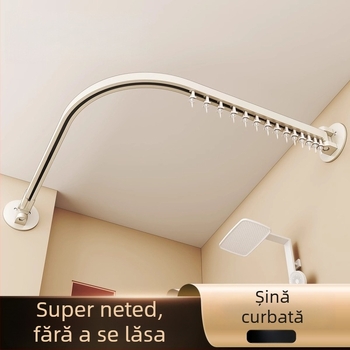 Set perdea de duș magnetic, fără găuri, perdea de separare curbată pentru baie, țesătură impermeabilă pentru duș, separare uscat-umed, pliabil