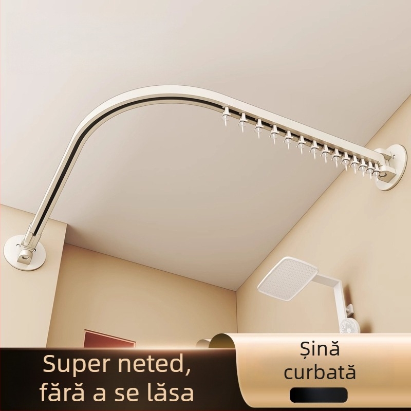 Set perdea de duș magnetic, fără găuri, perdea de separare curbată pentru baie, țesătură impermeabilă pentru duș, separare uscat-umed, pliabil