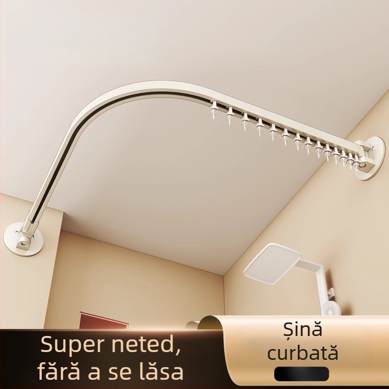Set perdea de duș magnetic, fără găuri, perdea de separare curbată pentru baie, țesătură impermeabilă pentru duș, separare uscat-umed, pliabil
