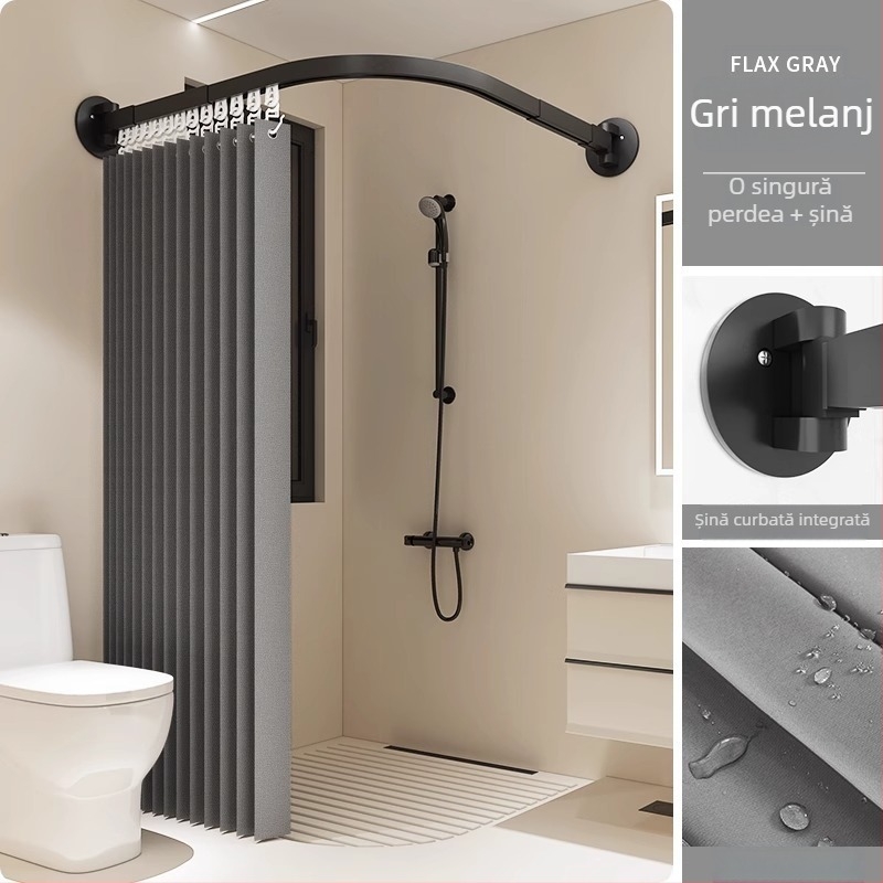 Set perdea de duș magnetic, fără găuri, perdea de separare curbată pentru baie, țesătură impermeabilă pentru duș, separare uscat-umed, pliabil