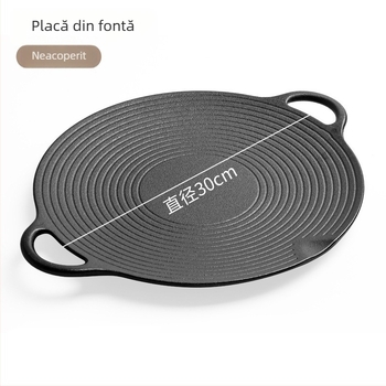Tigaie grill din fontă pentru aragaz cu arzător tip casetă, stil korean Teppanyaki, compatibilă cu plita cu inducție