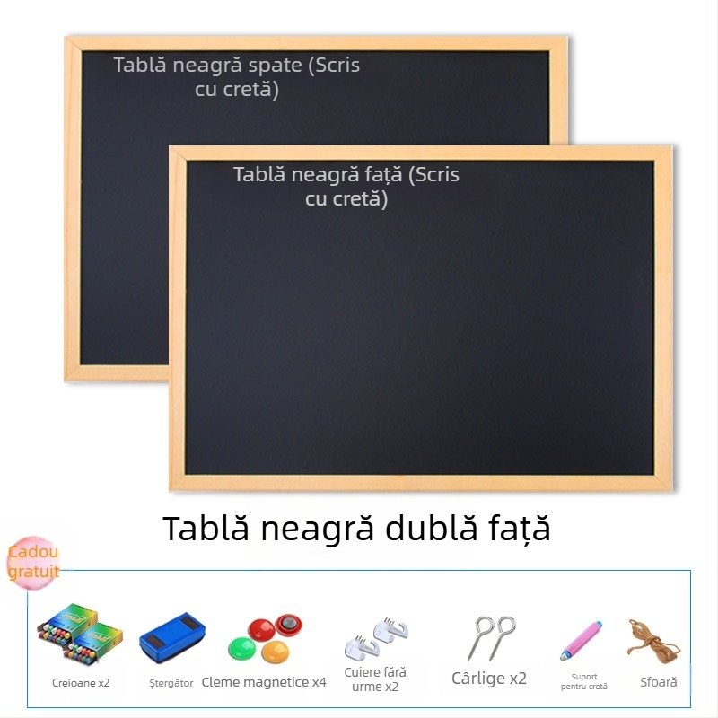 Tablă magnetică de scriere cu cadru din lemn, de agățat, verticală, pentru mesaje