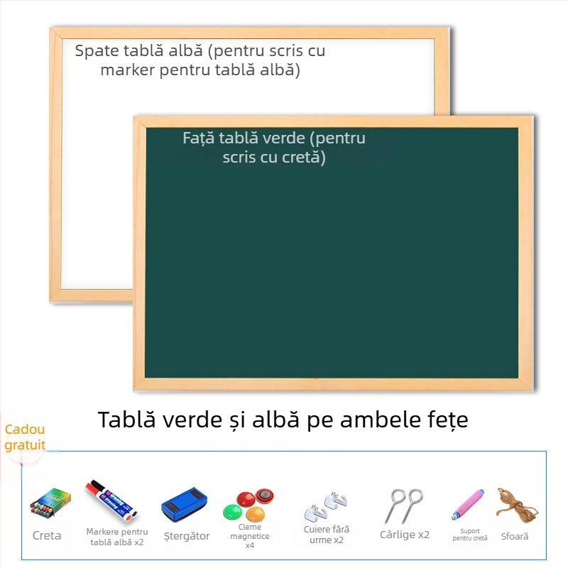 Tablă magnetică de scriere cu cadru din lemn, de agățat, verticală, pentru mesaje