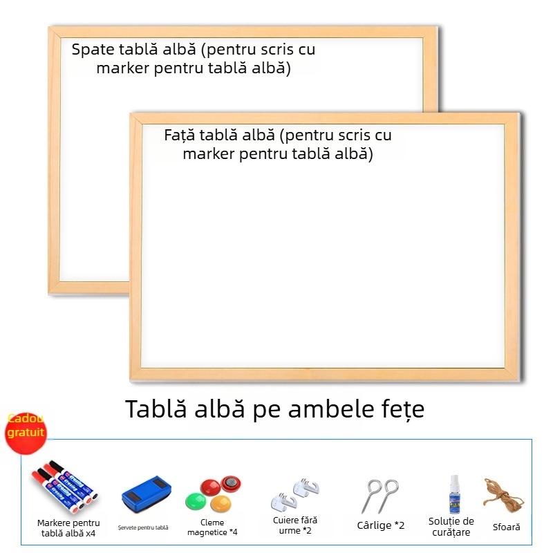 Tablă magnetică de scriere cu cadru din lemn, de agățat, verticală, pentru mesaje