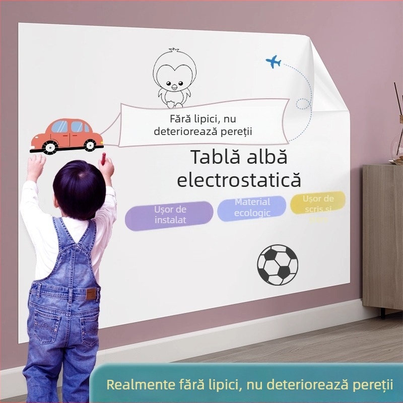 Autocolante detașabile pentru perete — tablă albă cu acțiune electrostatică pentru copii, tablă de scriere și desen