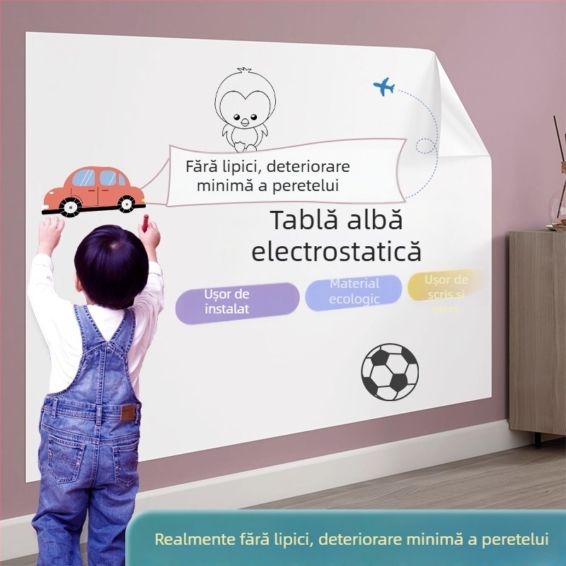 Autocolante detașabile pentru perete — tablă albă cu acțiune electrostatică pentru copii, tablă de scriere și desen
