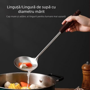 Spatulă din oțel inoxidabil nemagnetic pentru bucătăria de acasă, spatulă de prăjit îngroșată cu mâner din lemn, rezistentă la temperaturi înalte.