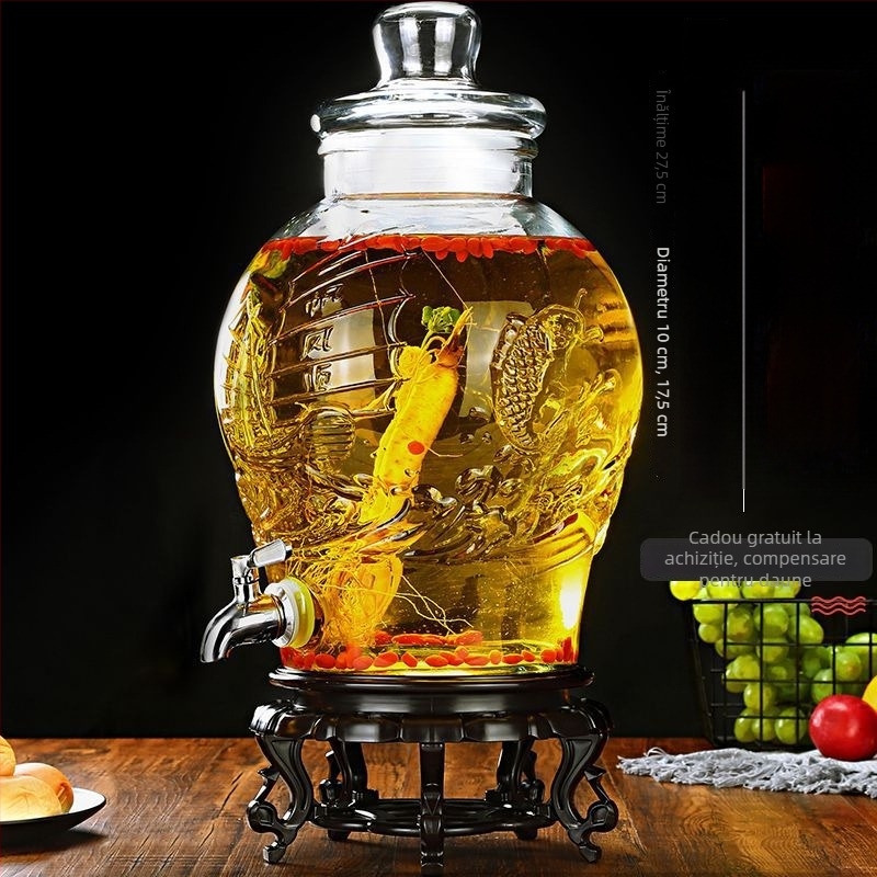 Sticlă de vin din sticlă cu robinet, 5 kg, borcan sigilat pentru vin de casă și vin medicinal