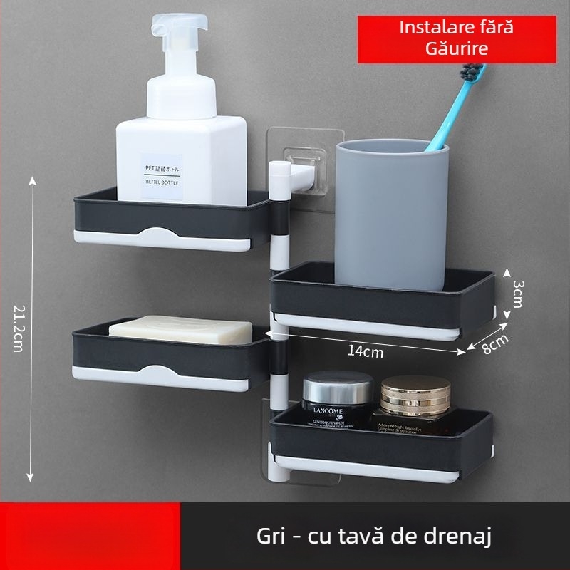Suport de săpun rotativ pe perete, cu două niveluri și drenaj, pentru baie