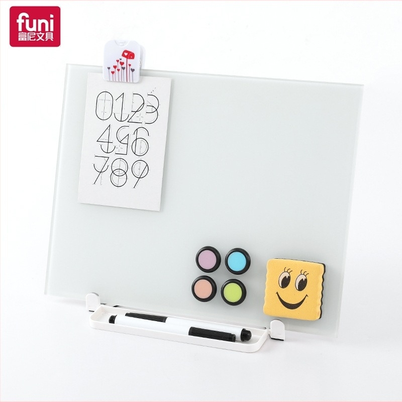 Funi tablă albă din sticlă fără ramă, magnetică, cu suport – pentru copii, învățare și desen, tablă de scris pentru birou acasă