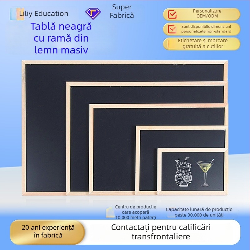 Tablă de scris pentru perete cu cadru din lemn, nemagnetică, cu o singură față, suprafață ștergătoare, pentru uz casnic sau comercial