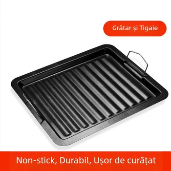 Placă de grătar electric portabilă cu Maifan, plăcuță pătrată din fier, antiaderentă pentru fripturi, potrivită pentru camping și gătit în aer liber