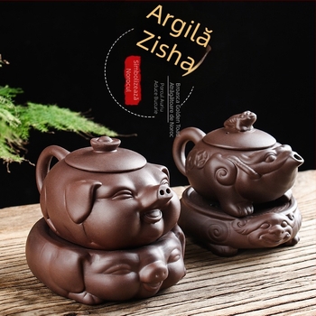 Set mini ceainic și cești din lut mov Yixing, cu farfurie pentru ceai, set Kung Fu de ceai