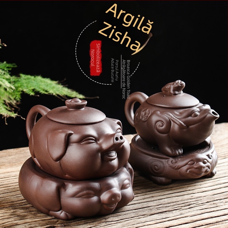 Set mini ceainic și cești din lut mov Yixing, cu farfurie pentru ceai, set Kung Fu de ceai