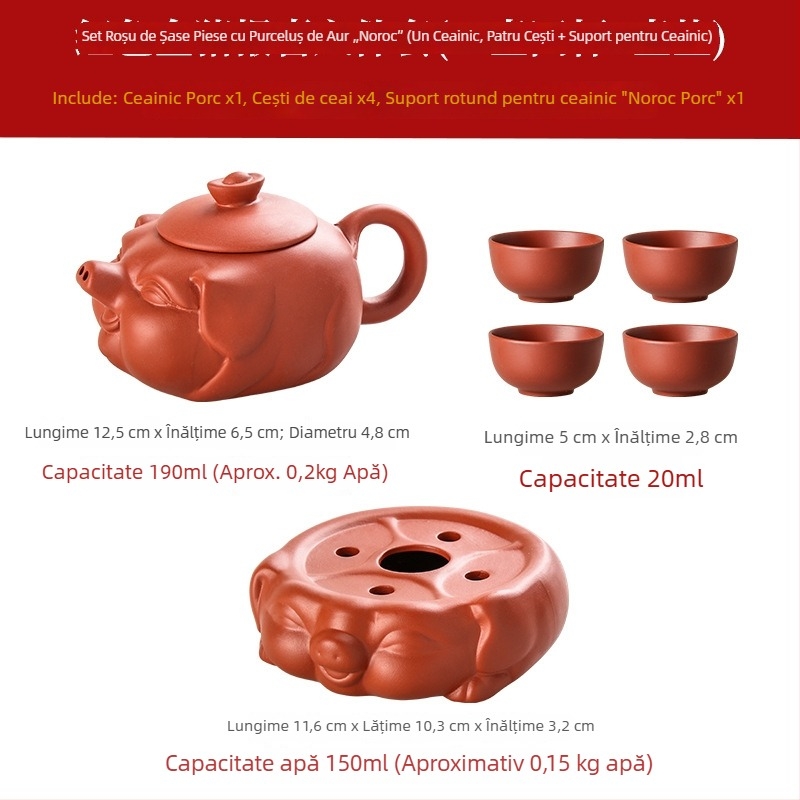Set mini ceainic și cești din lut mov Yixing, cu farfurie pentru ceai, set Kung Fu de ceai