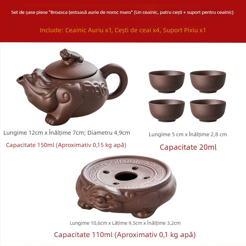 Set mini ceainic și cești din lut mov Yixing, cu farfurie pentru ceai, set Kung Fu de ceai