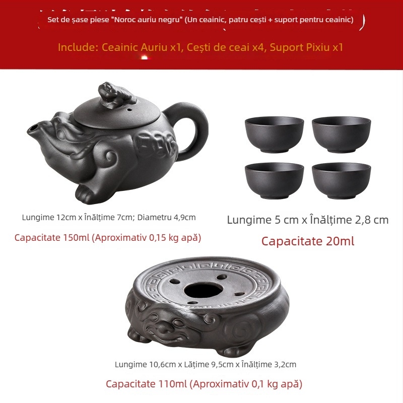 Set mini ceainic și cești din lut mov Yixing, cu farfurie pentru ceai, set Kung Fu de ceai