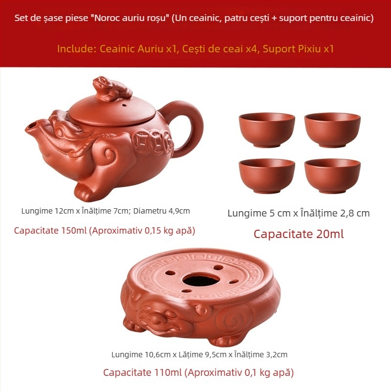 Set mini ceainic și cești din lut mov Yixing, cu farfurie pentru ceai, set Kung Fu de ceai