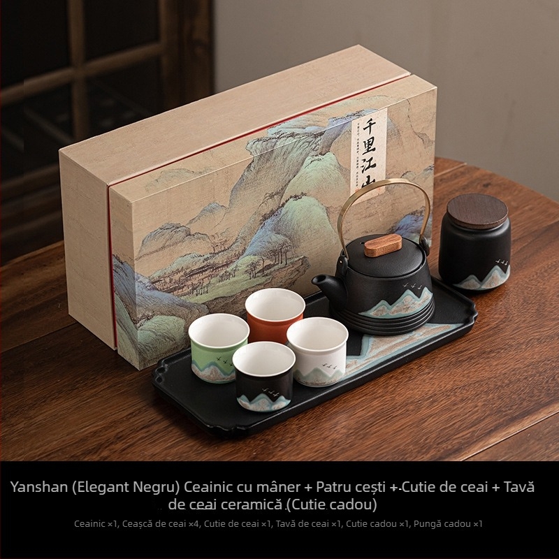 Set portabil de ceai din ceramică cu ceainic și cutie cadou – perfect pentru călătorii