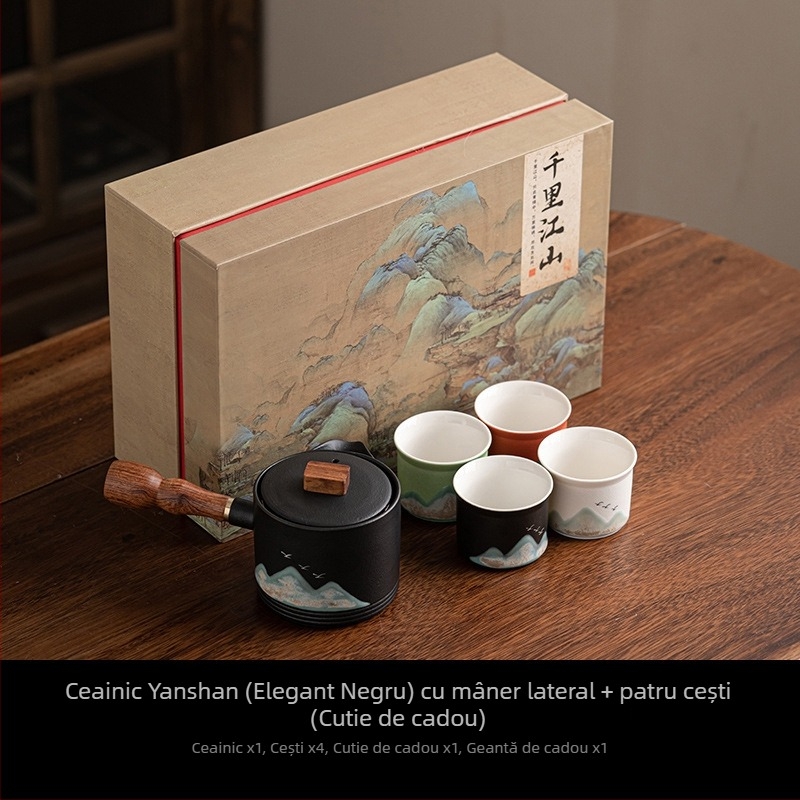 Set portabil de ceai din ceramică cu ceainic și cutie cadou – perfect pentru călătorii