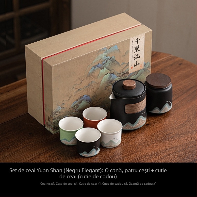 Set portabil de ceai din ceramică cu ceainic și cutie cadou – perfect pentru călătorii