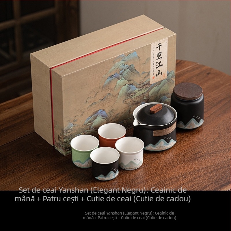 Set portabil de ceai din ceramică cu ceainic și cutie cadou – perfect pentru călătorii