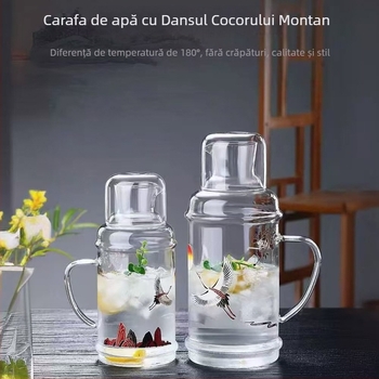 Carafă de suc din sticlă borosilikat, capac, capacitate mare, pentru uz casnic – set, stil retro