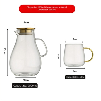Set ceainic și cană din sticlă borosilicat pentru apă rece, textură ciocanată, capacitate mare, rezistent la temperaturi înalte