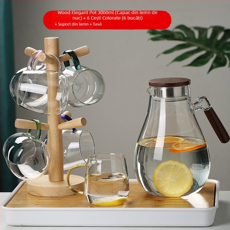 Set ceainic și cană din sticlă borosilicat pentru apă rece, textură ciocanată, capacitate mare, rezistent la temperaturi înalte