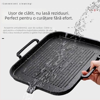 Tigaie de grătar în stil coreean cu piatră Maifan, antiaderentă, fără fum, pentru plite cu inducție, uz casnic și comercial, placă teppanyaki pentru grătar