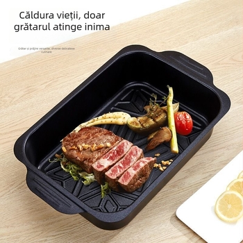 Vas de grătar pentru pește din piatră Maifan, dreptunghiular, adânc, antiaderent, pentru plita cu inducție