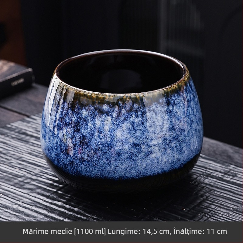 Recipient ceramic pentru zaț de ceai, cu capac filtrant, pentru birou
