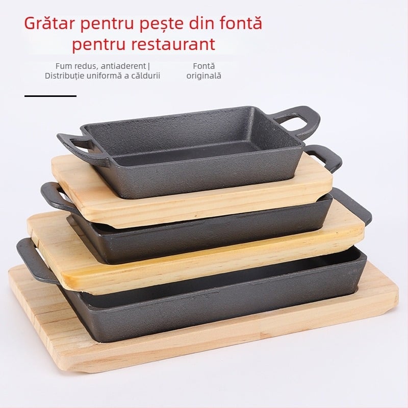 Tigaie-gril din fontă pentru pește, porție mică, compatibilă cu plitele cu inducție