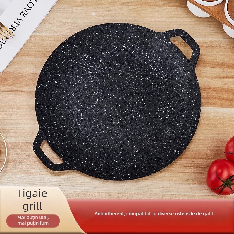Placă de grătar cu piatră Maifan pentru exterior, tigaie din fier antiaderent pentru BBQ coreean și prăjire de steak, portabilă pentru uz casnic