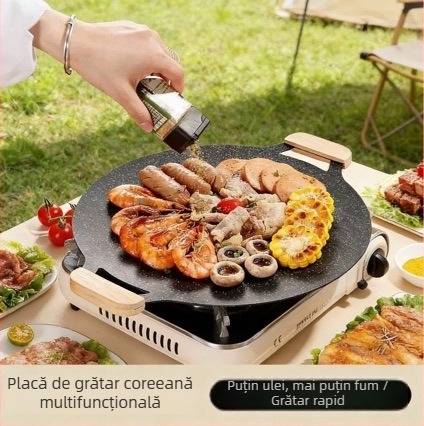 Gril exterior din fier forjat, stil Teppanyaki coreean, antiaderentă, compatibilă cu inducția, pentru uz casnic