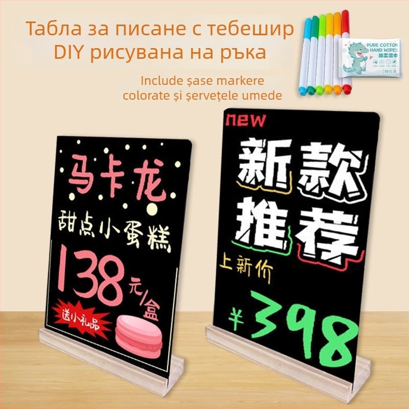 Panou de afișaj pentru prețuri, pictat manual, cu bază din lemn, pentru stand