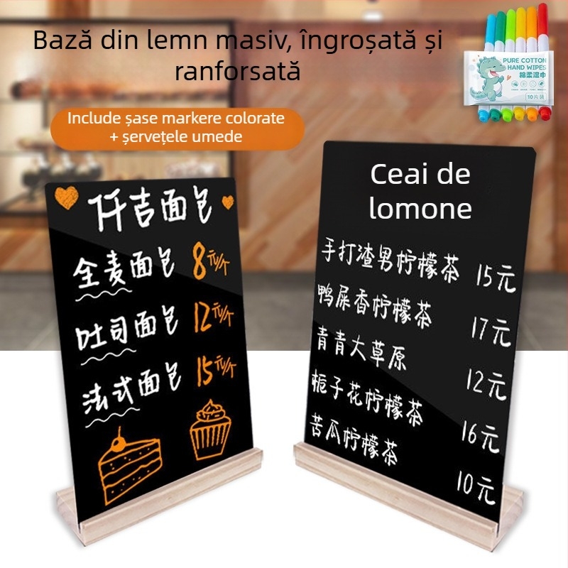Panou de afișaj pentru prețuri, pictat manual, cu bază din lemn, pentru stand