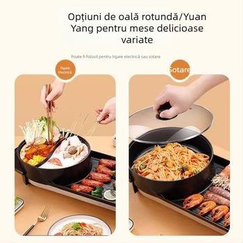Oală electrică all-in-one cu grill, 69 cm, 2 în 1 Yuanyang pot, pentru uz casnic, 1350 W, 4–5 persoane, temperatură reglabilă