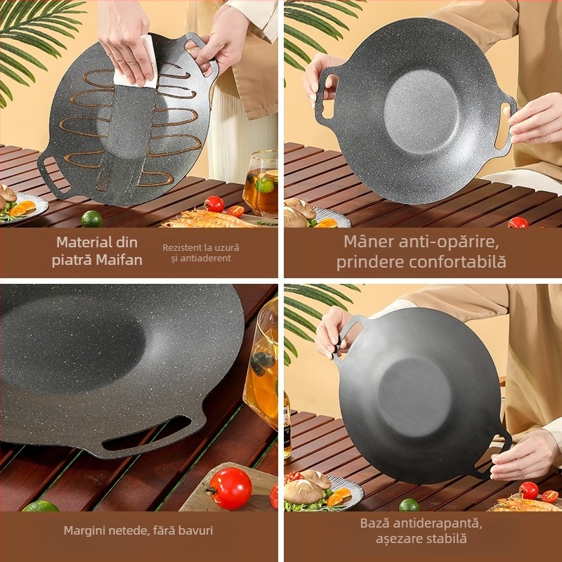 Placă Teppanyaki din piatră Maifan pentru grătar în aer liber, grill din fier pentru uz casnic
