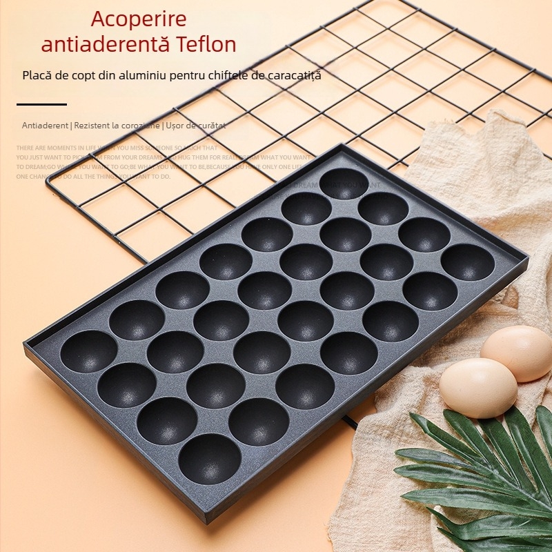 Tigaie grill Takoyaki cu 35 găuri, pentru bile de pește, cârnați, ouă de prepeliță și bile de caracatiță