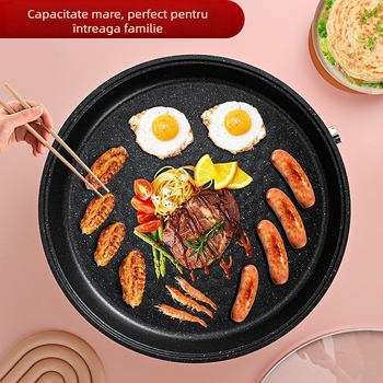 Tigaie electrică all-in-one pentru casă – grătar și prăjit în același timp, corp din metal, putere 1501 W și mai mare, capacitate sub 1 L, adâncime a vasului interior 10 cm, potrivit pentru 3–4 persoane, controlul temperaturii