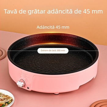 Tigaie electrică all-in-one pentru casă – grătar și prăjit în același timp, corp din metal, putere 1501 W și mai mare, capacitate sub 1 L, adâncime a vasului interior 10 cm, potrivit pentru 3–4 persoane, controlul temperaturii