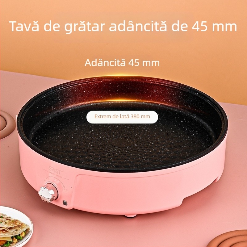 Tigaie electrică all-in-one pentru casă – grătar și prăjit în același timp, corp din metal, putere 1501 W și mai mare, capacitate sub 1 L, adâncime a vasului interior 10 cm, potrivit pentru 3–4 persoane, controlul temperaturii