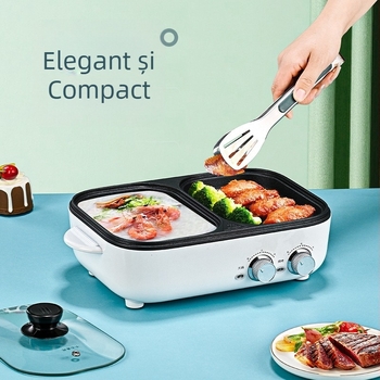 În stil coreean: grill electric și oală într-un singur aparat, oală roz compactă cu suprafață antiaderentă