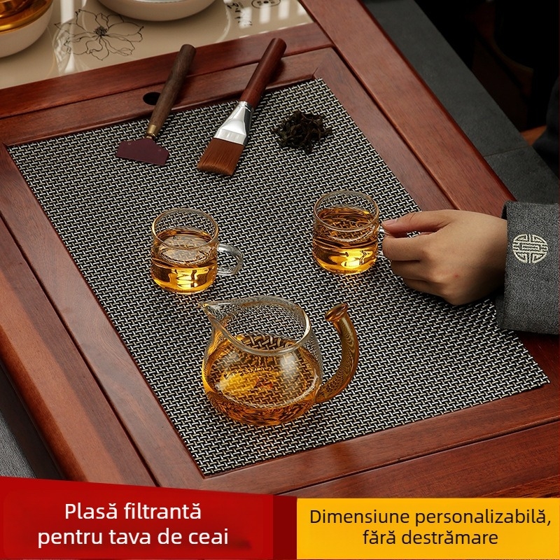Accesorii pentru set de ceai Kung Fu: filtru pentru zaț de ceai, covoraș impermeabil pentru ceai, covor de bambus, masă de ceai și tavă de ceai, plasă pentru zaț