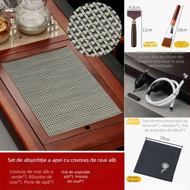Accesorii pentru set de ceai Kung Fu: filtru pentru zaț de ceai, covoraș impermeabil pentru ceai, covor de bambus, masă de ceai și tavă de ceai, plasă pentru zaț